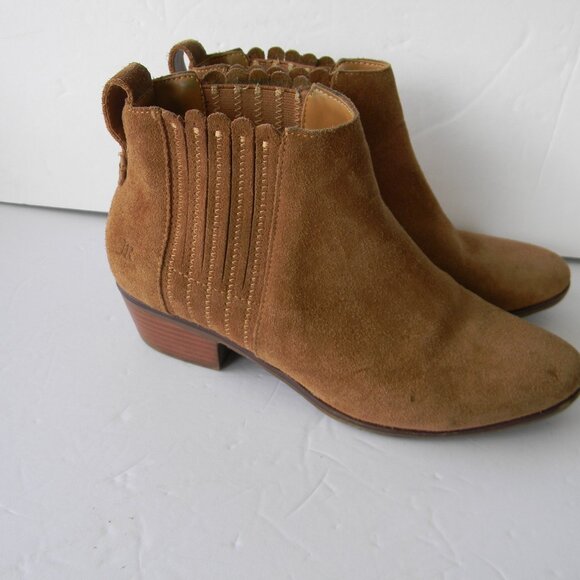 Jack Rogers WM'S Liddy Suede Leather Ankle Bootie Brown 7M Scalloped Pull On - Picture 3 of 8